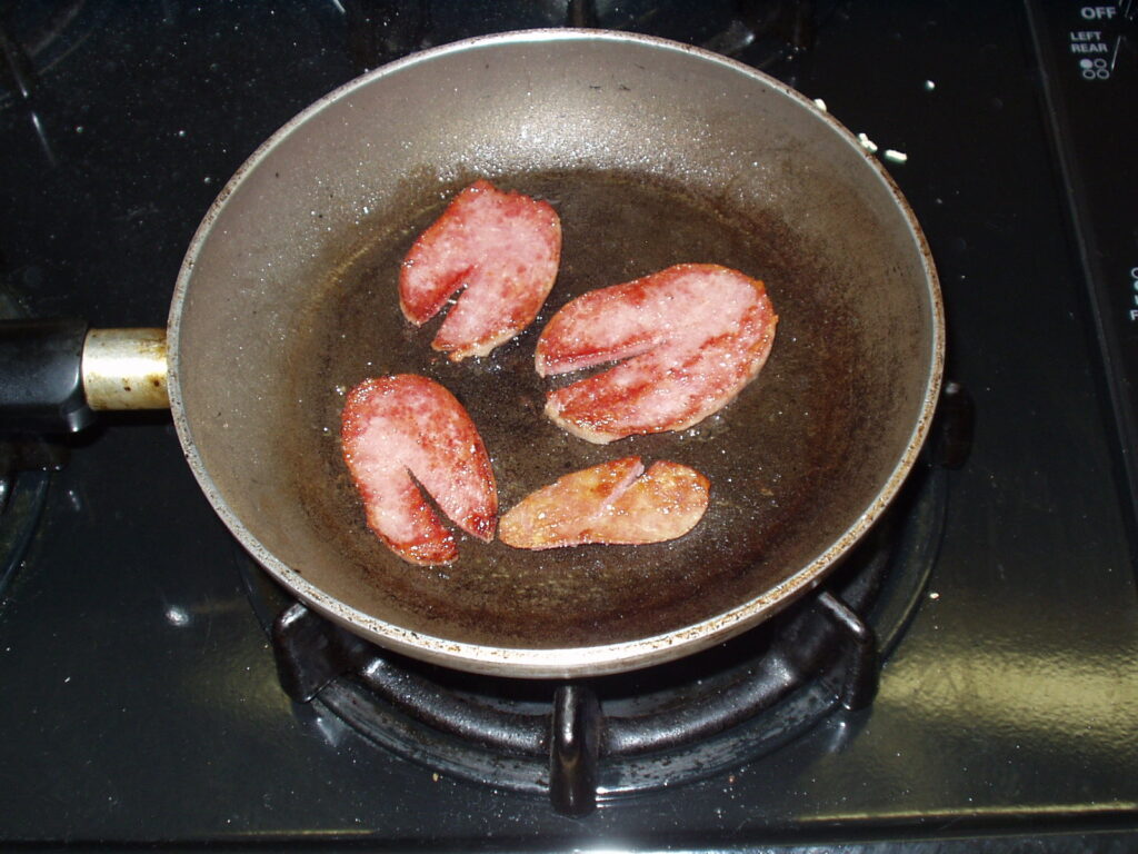 Pork roll cooking with butter 
